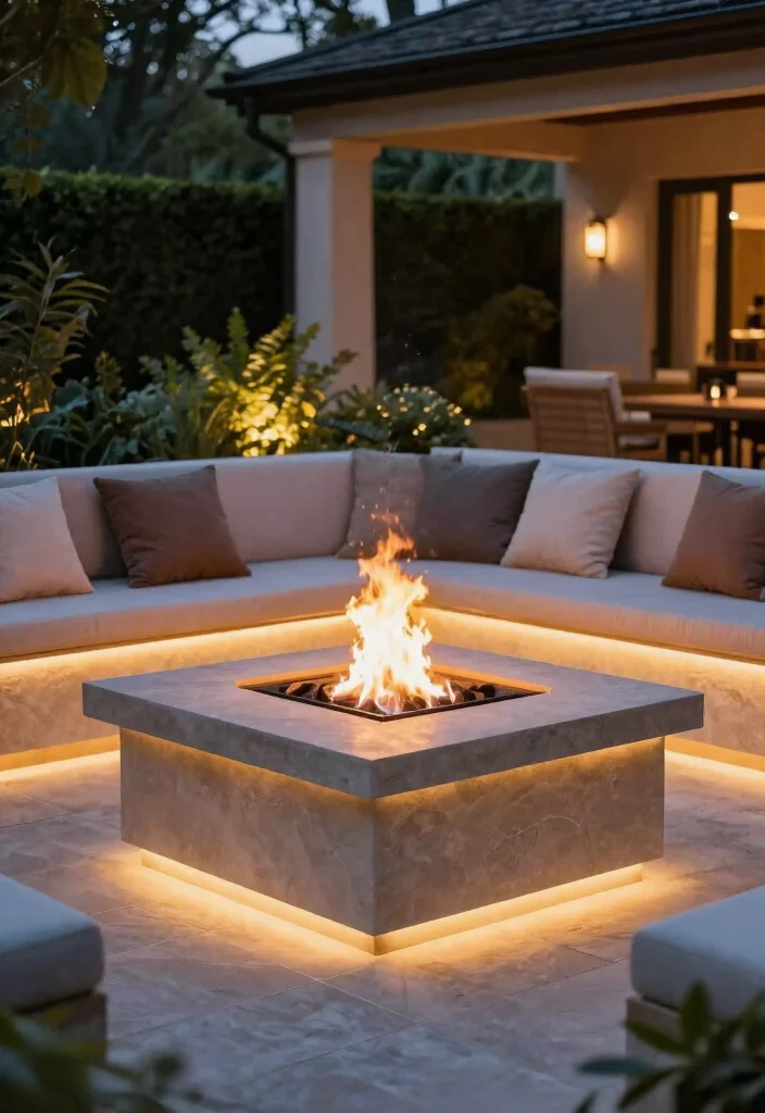 16 Modern Fire Pit Ideas With Clean Contemporary Style - 12. Fire Pit with Integrated Lighting 1