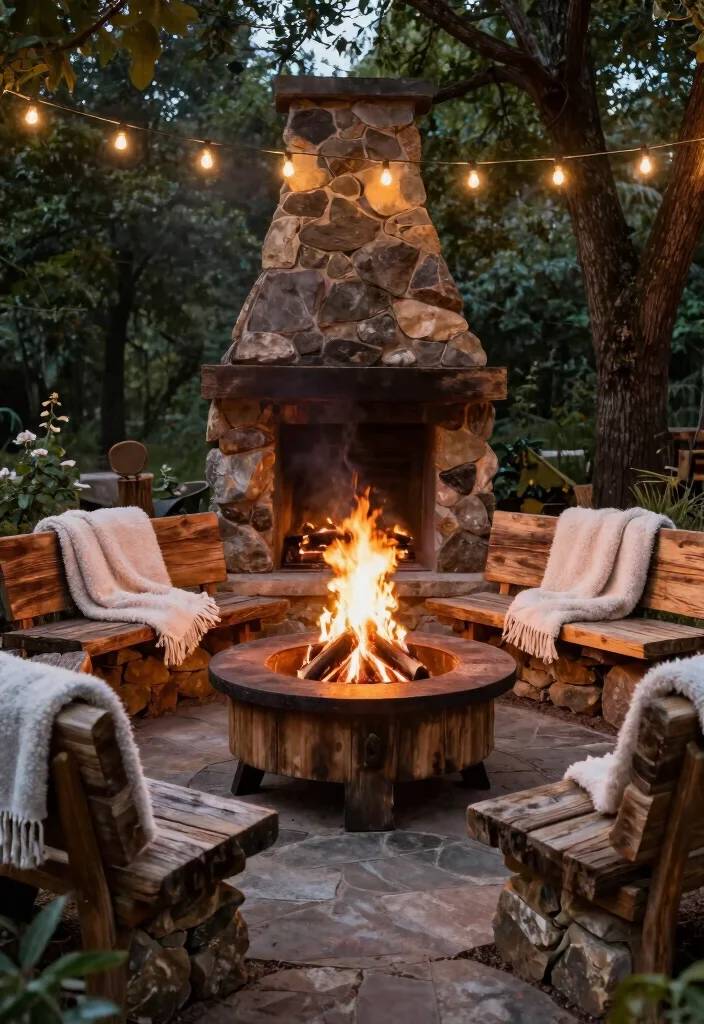 16 Modern Fire Pit Ideas With Clean Contemporary Style - 13. Rustic Wood Fire Pit 1