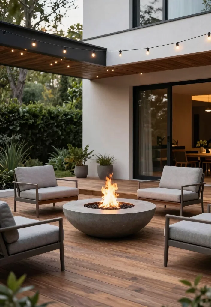16 Modern Fire Pit Ideas With Clean Contemporary Style - 3. Sleek Concrete Fire Bowl 1