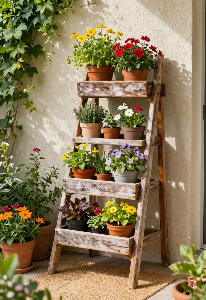 16 Patio Planter Ideas That Add Instant Color - 2. Ladder Planters 1