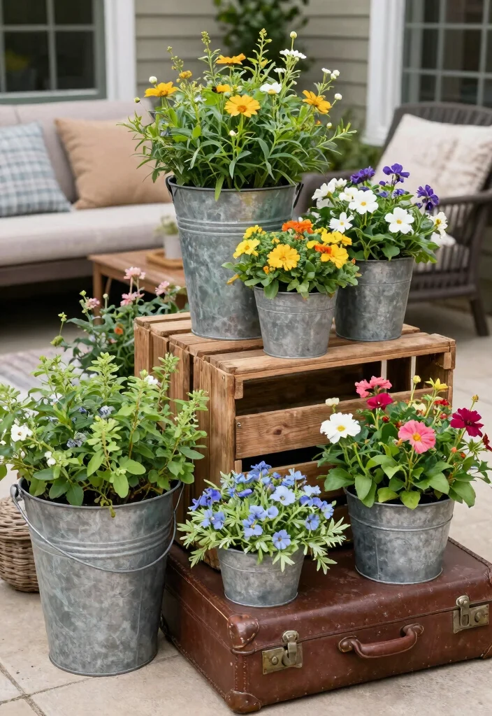 16 Patio Planter Ideas That Add Instant Color - 4. Repurposed Vintage Containers 1