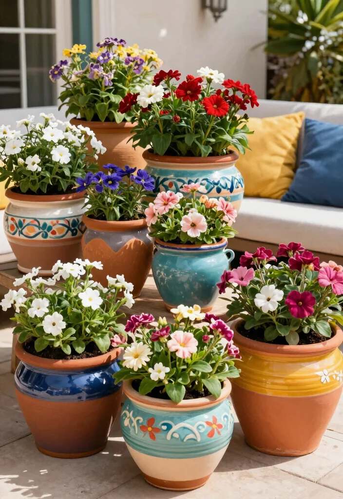 16 Patio Planter Ideas That Add Instant Color - 5. Colorful Ceramic Pots 1