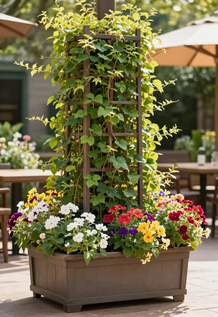 16 Patio Planter Ideas That Add Instant Color - 7. Box Planters with Trellises 1
