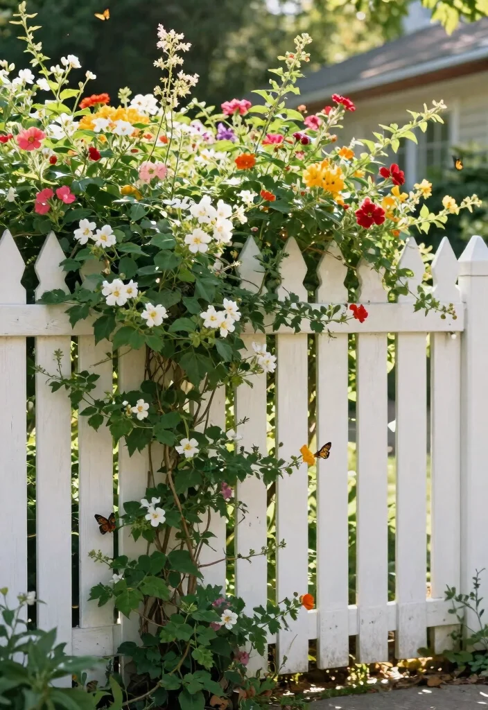 16 Picket Fence Decor Ideas With Charming Details 3 16 Picket Fence Decor Ideas With Charming Details - 3. Climbing Plants 1