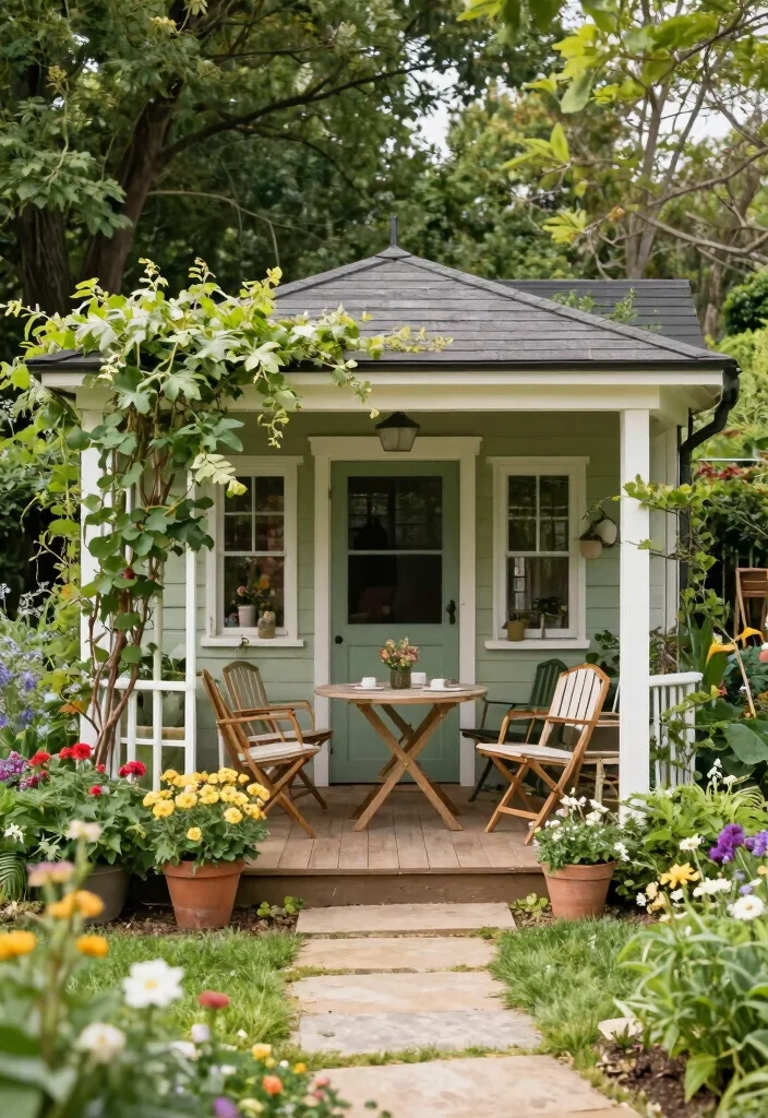 16 Shed With Porch Ideas That Feel Cozy & Practical 10 16 Shed With Porch Ideas That Feel Cozy & Practical - 10. Garden Club Retreat 1
