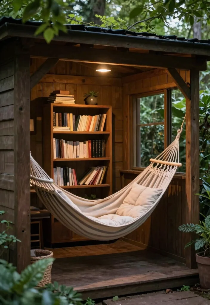 16 Shed With Porch Ideas That Feel Cozy & Practical 11 16 Shed With Porch Ideas That Feel Cozy & Practical - 11. Nook for Reading and Relaxation 1