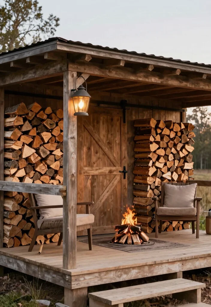 16 Shed With Porch Ideas That Feel Cozy & Practical 15 16 Shed With Porch Ideas That Feel Cozy & Practical - 15. Cozy Firewood Shed 1