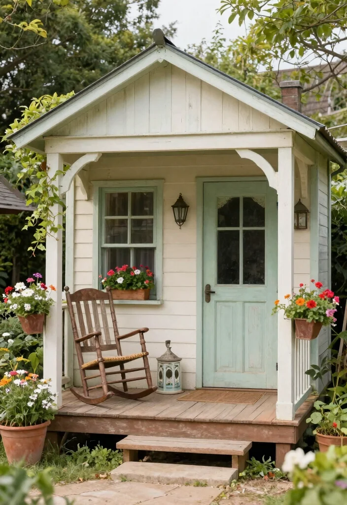 16 Shed With Porch Ideas That Feel Cozy & Practical 7 16 Shed With Porch Ideas That Feel Cozy & Practical - 7. Vintage Vibes 1