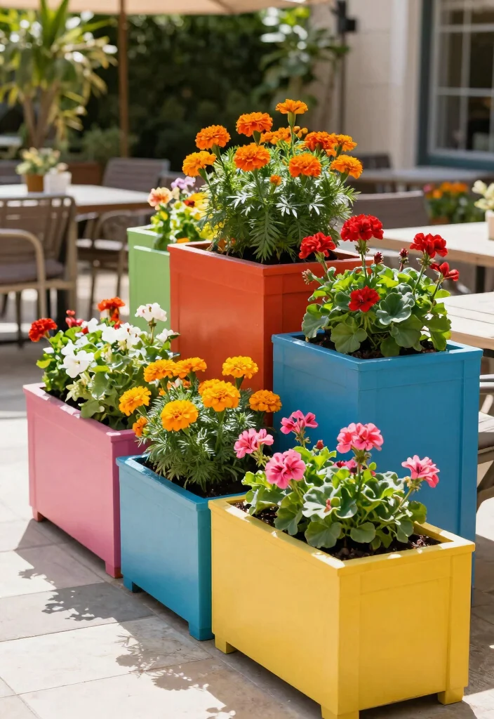 16 Tall Planter Boxes Ideas That Add Height & Drama - 6. Colorful Composite Planter Boxes 1