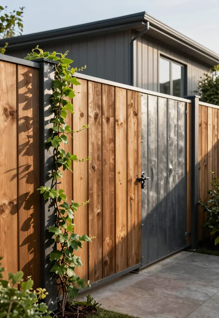 16 Wood and Metal Fence Ideas With Modern Contrast 1 16 Wood and Metal Fence Ideas With Modern Contrast - 1. Industrial Elegance 1