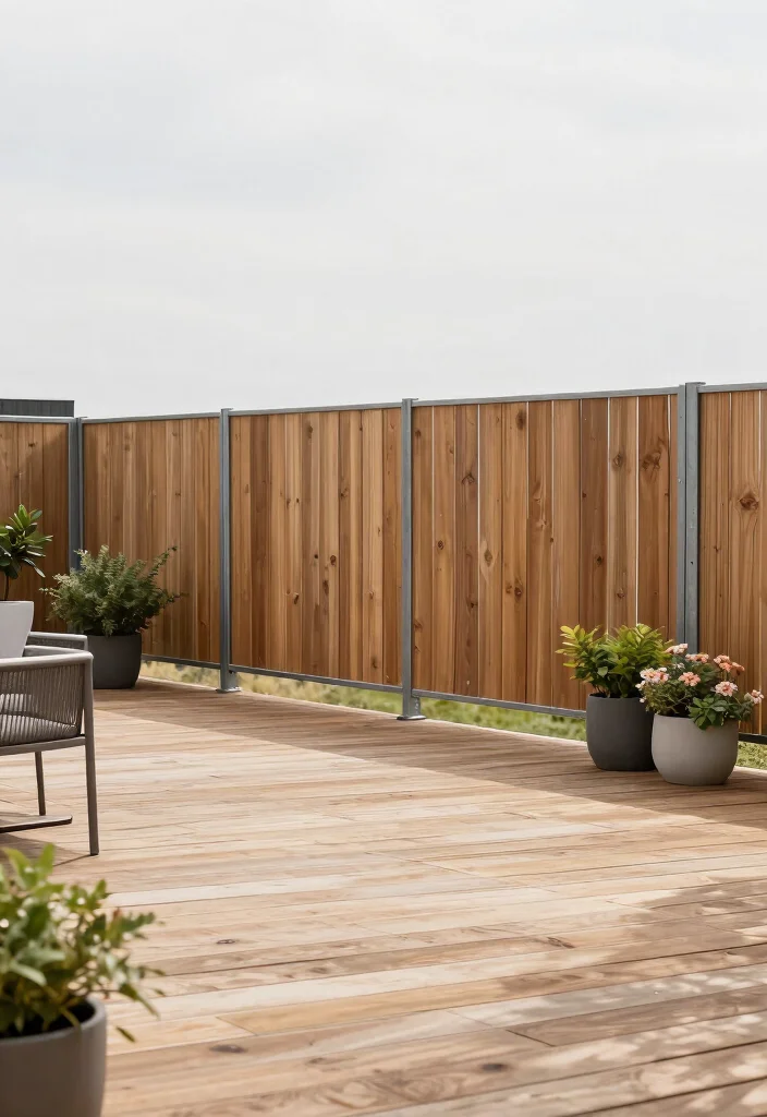 16 Wood and Metal Fence Ideas With Modern Contrast 2 16 Wood and Metal Fence Ideas With Modern Contrast - 2. Minimalist Masterpiece 1