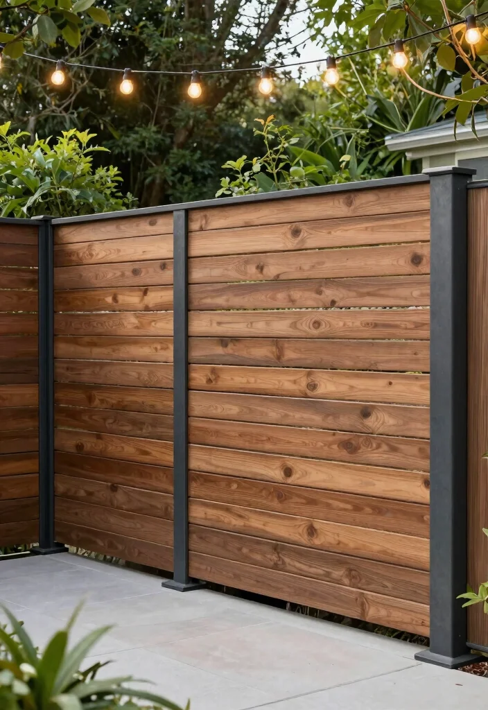 16 Wood and Metal Fence Ideas With Modern Contrast 5 16 Wood and Metal Fence Ideas With Modern Contrast - 5. Elegant Privacy Panels 1