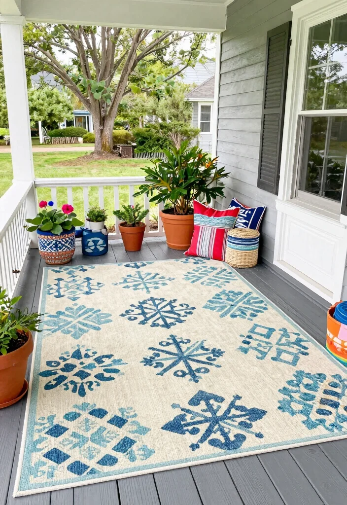 17 Cape Cod Front Porch Ideas With Classic Coastal Charm 13 17 Cape Cod Front Porch Ideas With Classic Coastal Charm - 13. Functional Outdoor Rugs 1