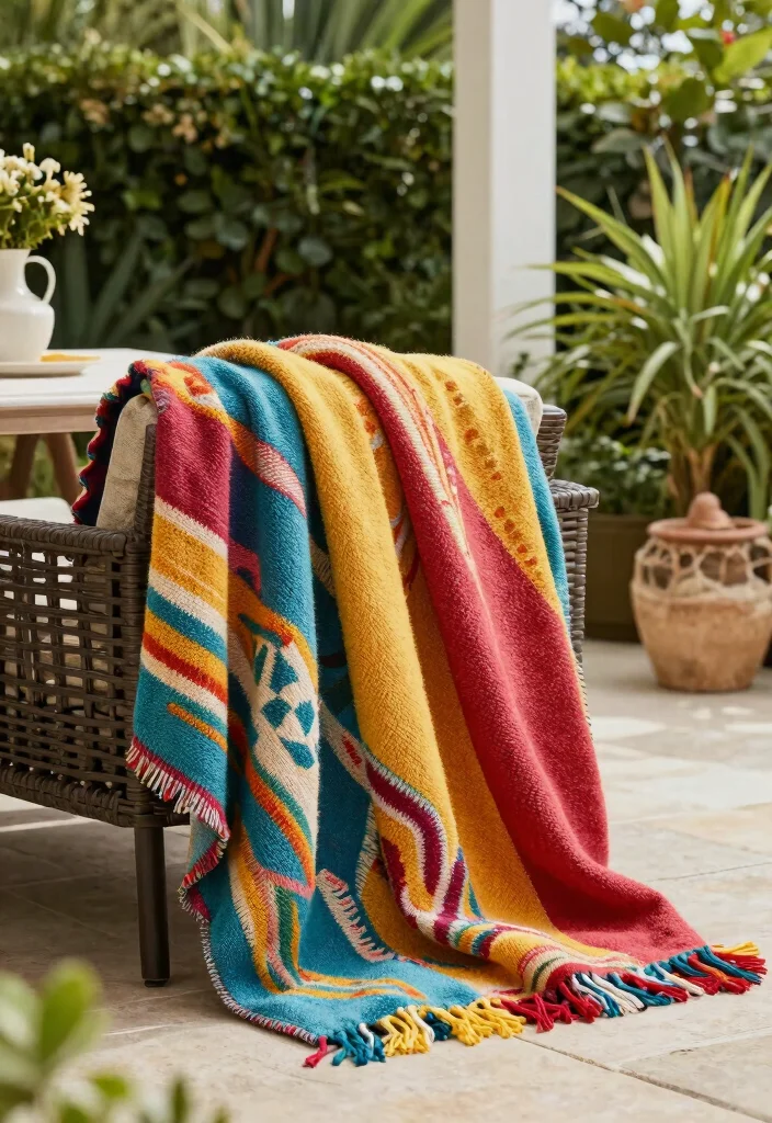 17 Colorful Patio Decor Ideas That Pop Beautifully 15 17 Colorful Patio Decor Ideas That Pop Beautifully - 15. Vibrant Throw Blankets 1