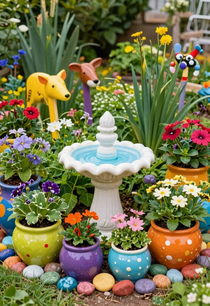 17 Colorful Patio Decor Ideas That Pop Beautifully 3 17 Colorful Patio Decor Ideas That Pop Beautifully - 3. Whimsical Garden Accessories 1