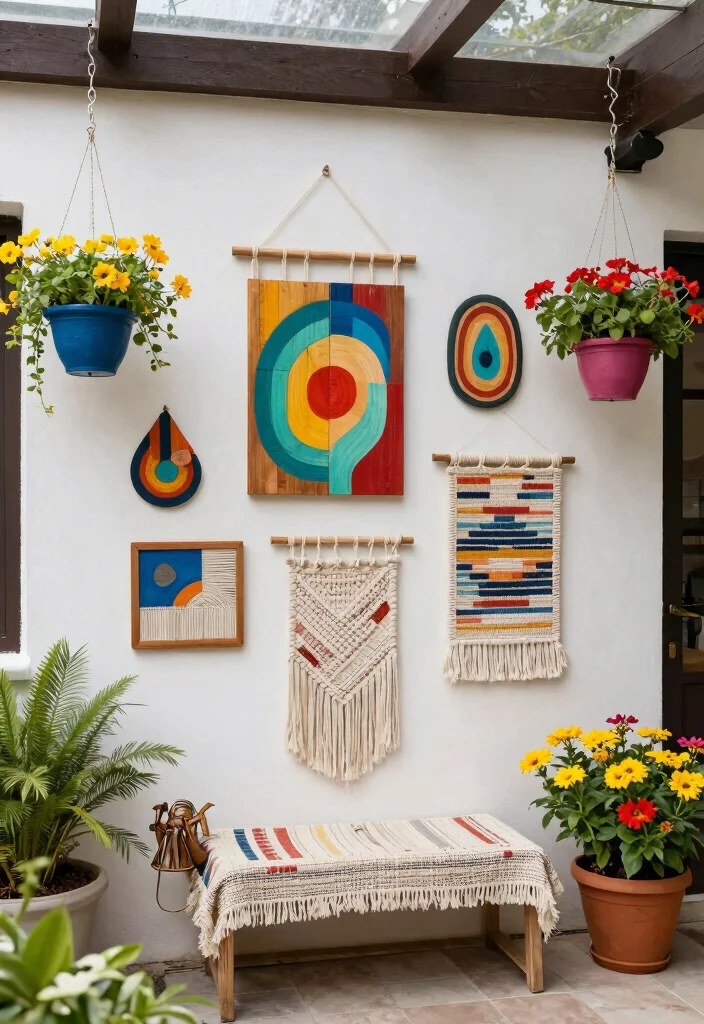 17 Colorful Patio Decor Ideas That Pop Beautifully 9 17 Colorful Patio Decor Ideas That Pop Beautifully - 9. Artistic Wall Hangings 1