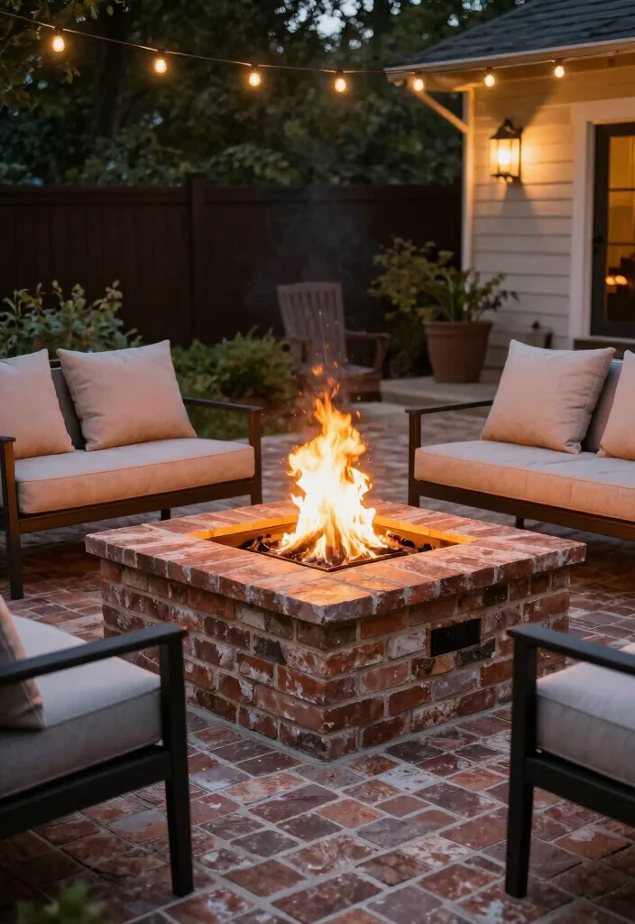 17 Fire Pit Outdoor Ideas for Cozy Backyard Nights - 10. Fire Pit Set into a Brick Patio 1