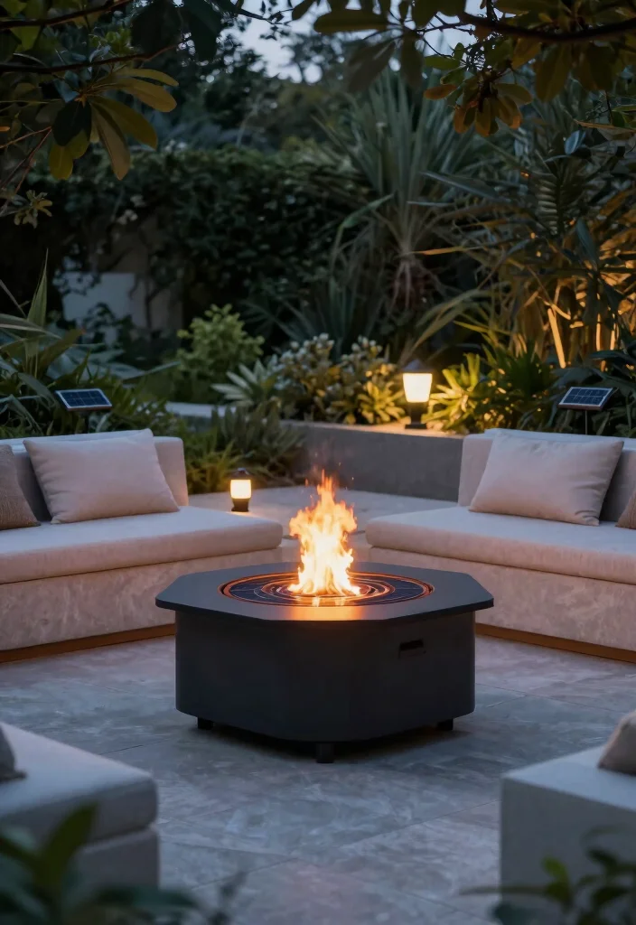17 Fire Pit Outdoor Ideas for Cozy Backyard Nights - 11. Solar-Powered Fire Pit 1