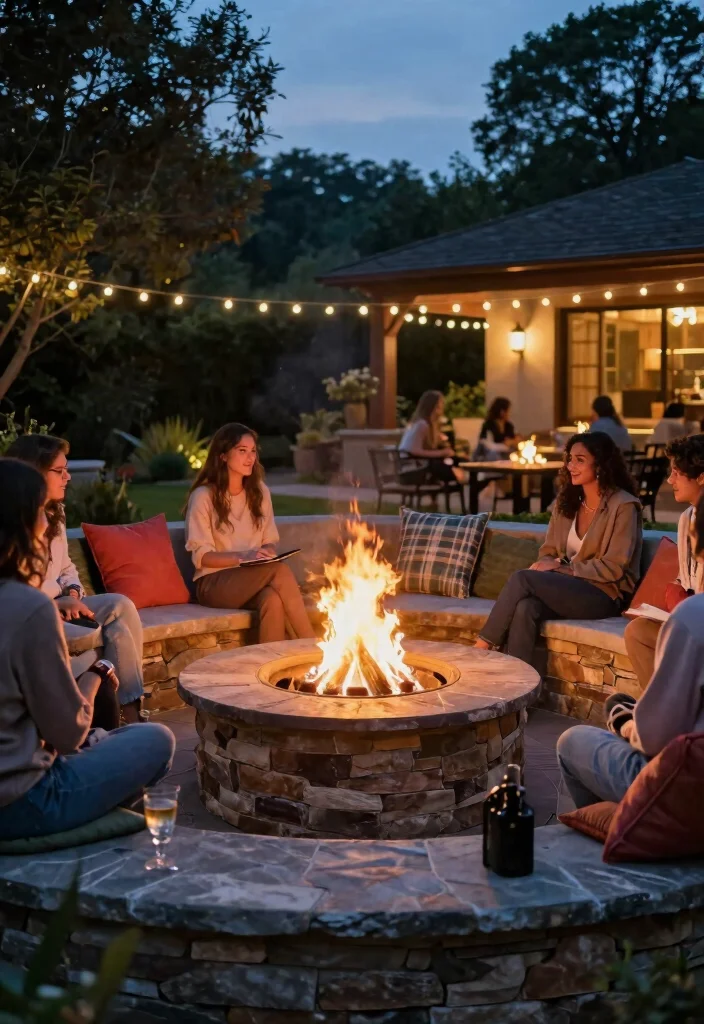 17 Fire Pit Outdoor Ideas for Cozy Backyard Nights - 14. Fire Pit with Seating Wall 1