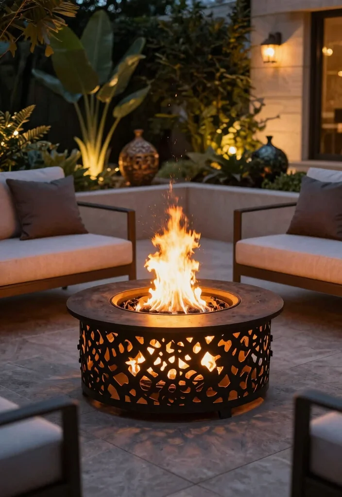 17 Fire Pit Outdoor Ideas for Cozy Backyard Nights - 15. Fire Pit with Artistic Design 1