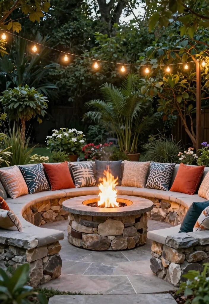 17 Fire Pit Outdoor Ideas for Cozy Backyard Nights - 4. Fire Pit with Built-in Seating 1