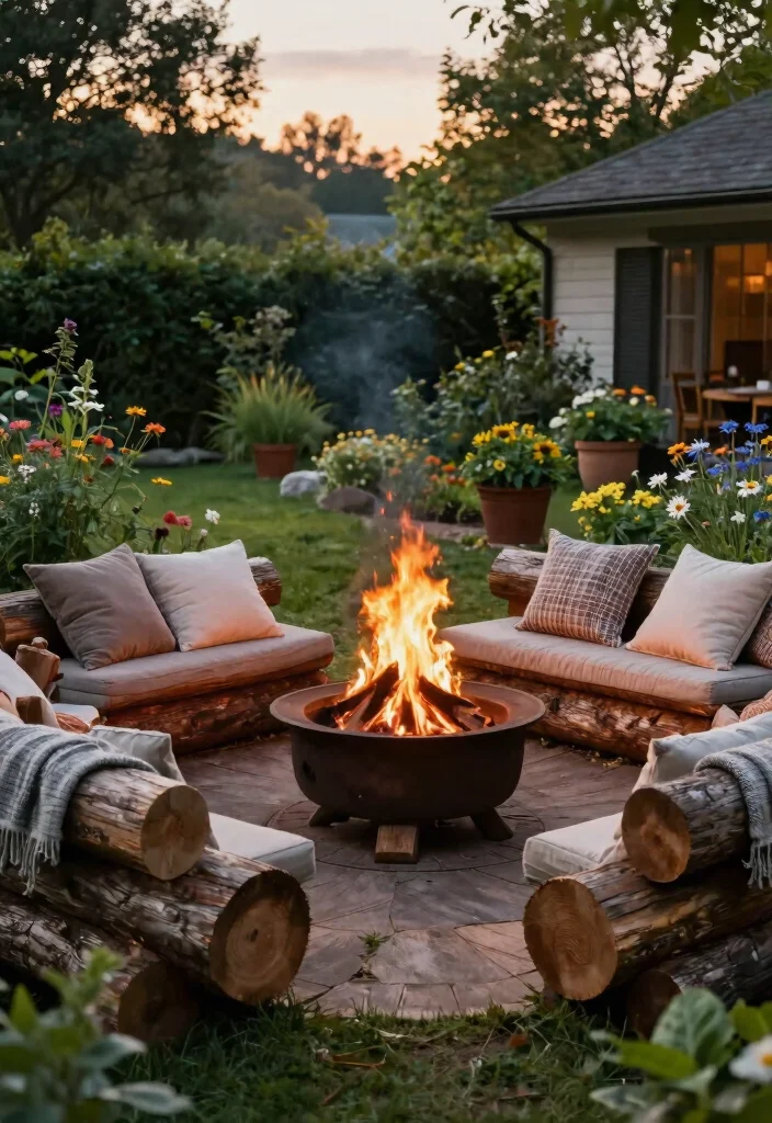 17 Fire Pit Outdoor Ideas for Cozy Backyard Nights - 6. Rustic Log Fire Pit 1
