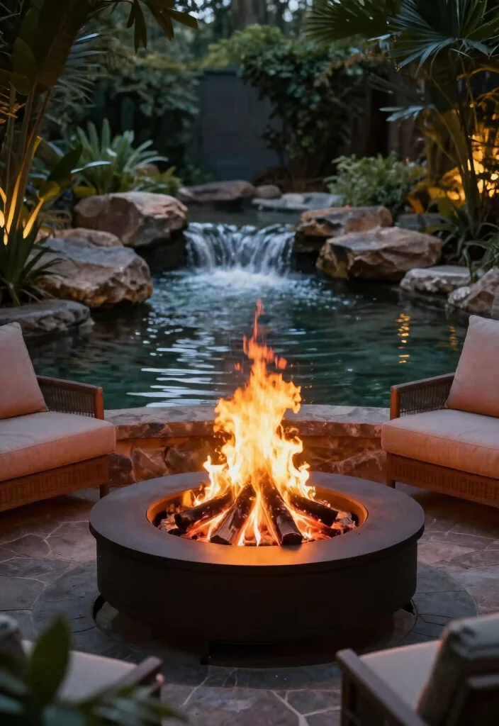 17 Fire Pit Outdoor Ideas for Cozy Backyard Nights - 7. Fire Pit with Water Feature 1