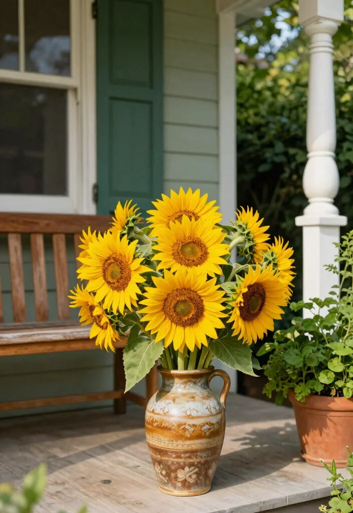 17 Front Porch Flowers 2026 Trending Ideas That Boost Curb Appeal 9 17 Front Porch Flowers 2026 Trending Ideas That Boost Curb Appeal - 9. Rustic Sunflowers for a Bright Statement 1