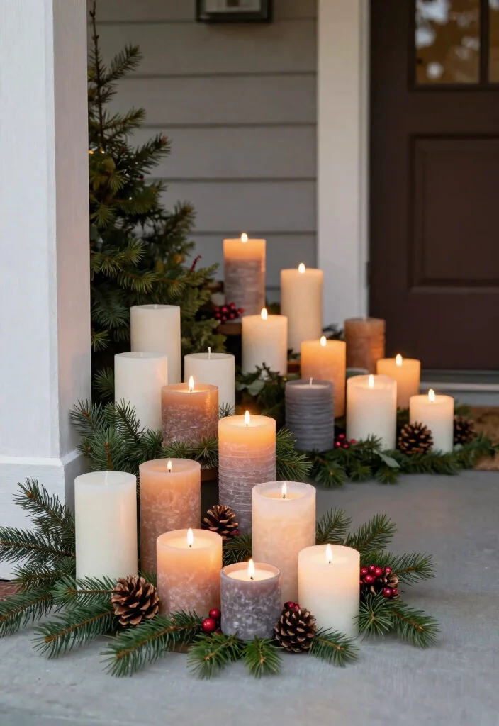 17 Holiday Front Porch Decor Ideas That Sparkle Bright 10 17 Holiday Front Porch Decor Ideas That Sparkle Bright - 10. Eco-Friendly Candle Displays 1