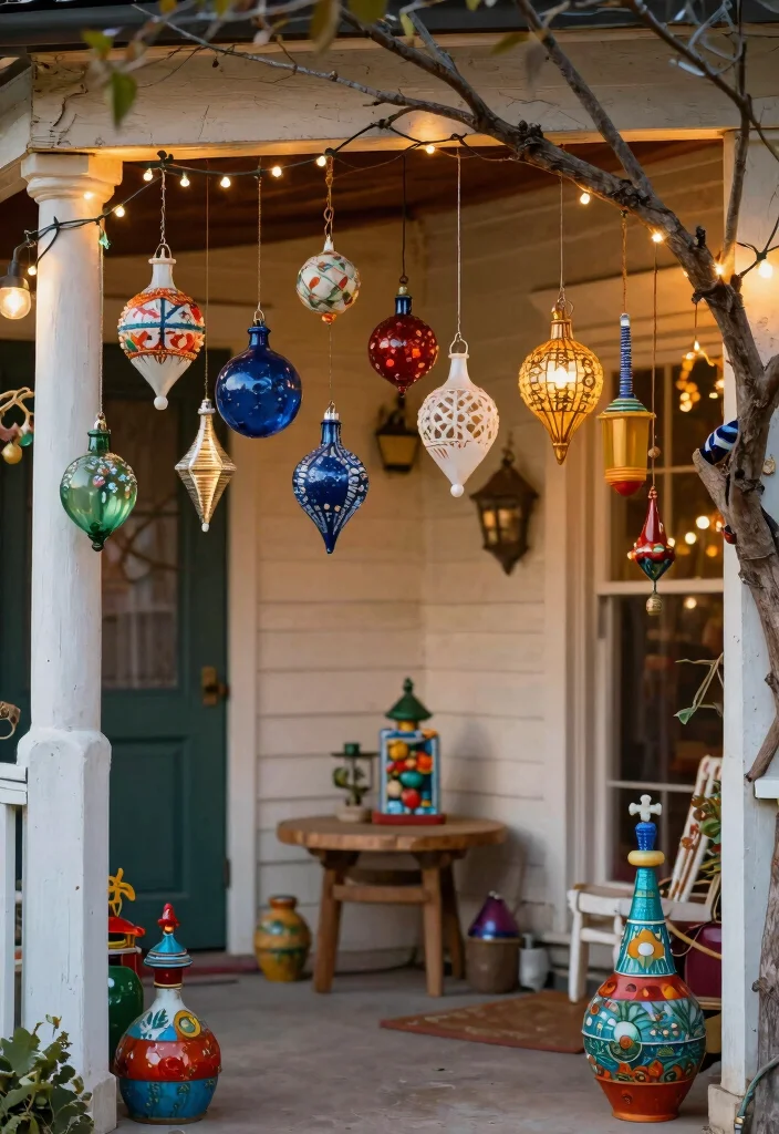 17 Holiday Front Porch Decor Ideas That Sparkle Bright 11 17 Holiday Front Porch Decor Ideas That Sparkle Bright - 11. Recycled Ornament Displays 1