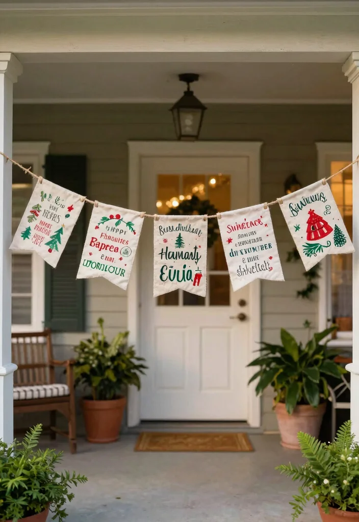 17 Holiday Front Porch Decor Ideas That Sparkle Bright 14 17 Holiday Front Porch Decor Ideas That Sparkle Bright - 14. Sustainable Holiday Banners 1