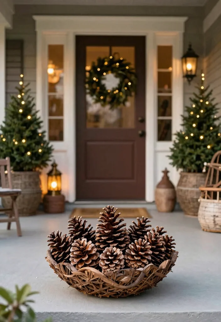 17 Holiday Front Porch Decor Ideas That Sparkle Bright 16 17 Holiday Front Porch Decor Ideas That Sparkle Bright - 16. Pinecone Accents 1