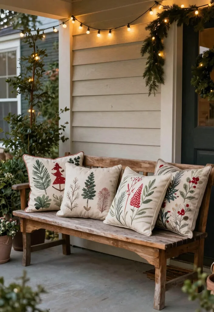17 Holiday Front Porch Decor Ideas That Sparkle Bright 8 17 Holiday Front Porch Decor Ideas That Sparkle Bright - 8. Holiday-Themed Cushions 1