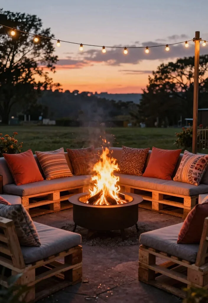 17 Pallet Patio Furniture Ideas With DIY Style 13 17 Pallet Patio Furniture Ideas With DIY Style - 13. Pallet Fire Pit Seating 1