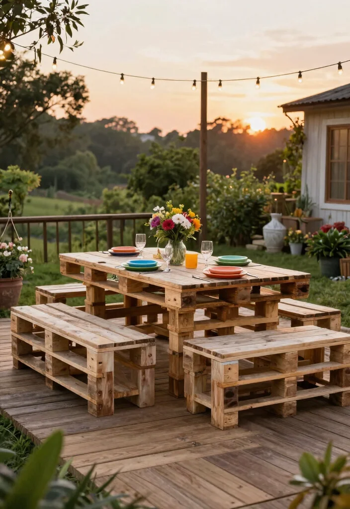 17 Pallet Patio Furniture Ideas With DIY Style 5 17 Pallet Patio Furniture Ideas With DIY Style - 5. Pallet Dining Set 1