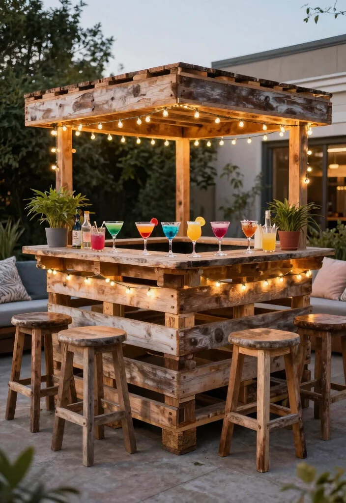 17 Pallet Patio Furniture Ideas With DIY Style 6 17 Pallet Patio Furniture Ideas With DIY Style - 6. Upcycled Pallet Bar 1