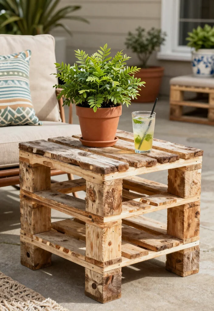 17 Pallet Patio Furniture Ideas With DIY Style 8 17 Pallet Patio Furniture Ideas With DIY Style - 8. Pallet Side Table 1