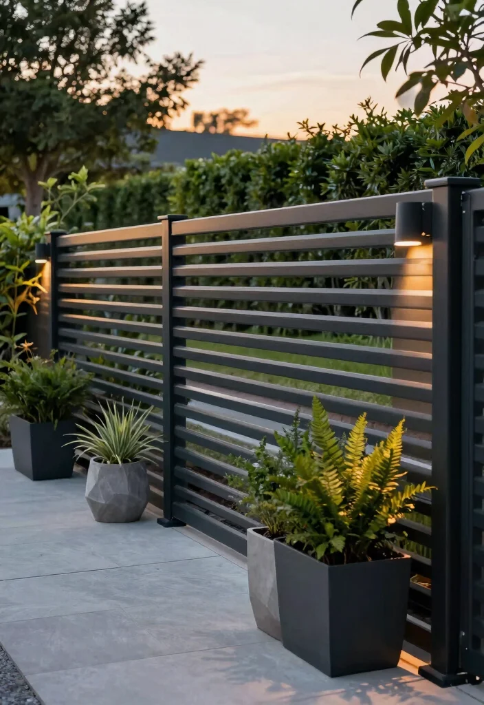 17 Slat Fence Horizontal Ideas With Sleek Modern Lines 3 17 Slat Fence Horizontal Ideas With Sleek Modern Lines - 3. Sleek and Modern with Metal Slats 1