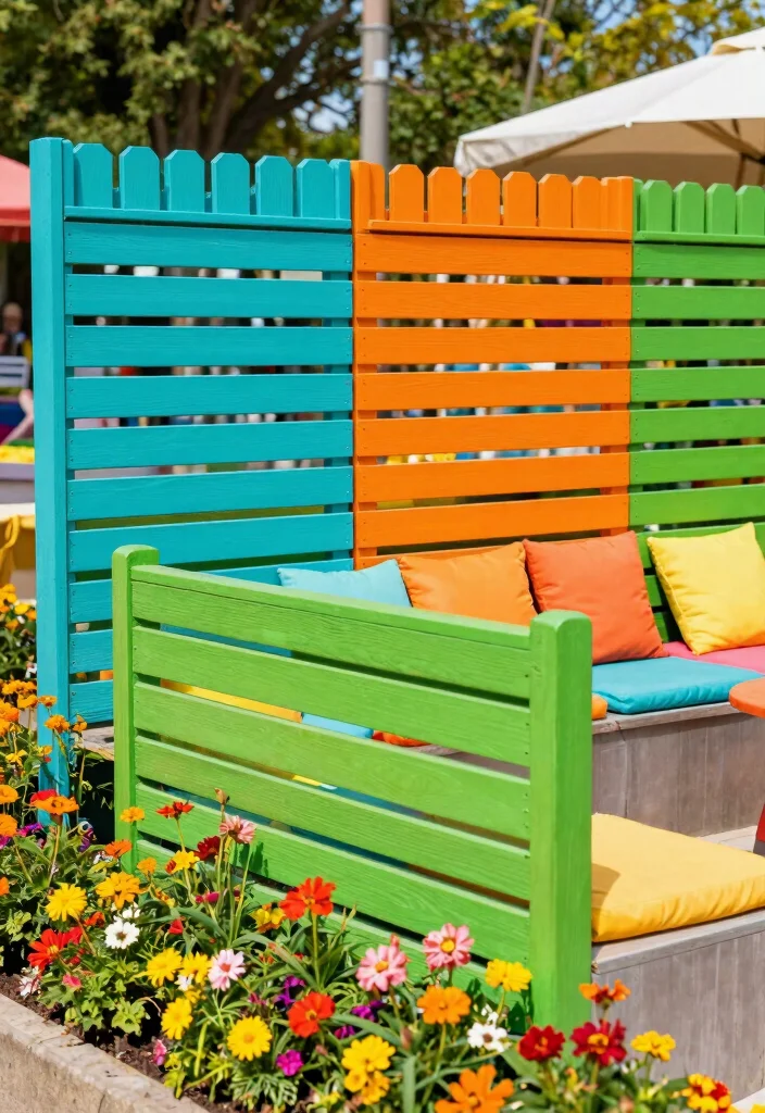 17 Slat Fence Horizontal Ideas With Sleek Modern Lines 5 17 Slat Fence Horizontal Ideas With Sleek Modern Lines - 5. Colorful Composite Slats 1