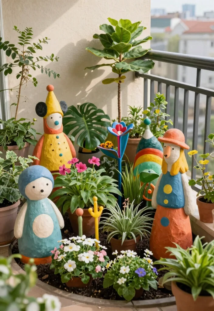 17 Small Container Garden Ideas That Maximize Tiny Spaces - 15. Incorporating Art 1