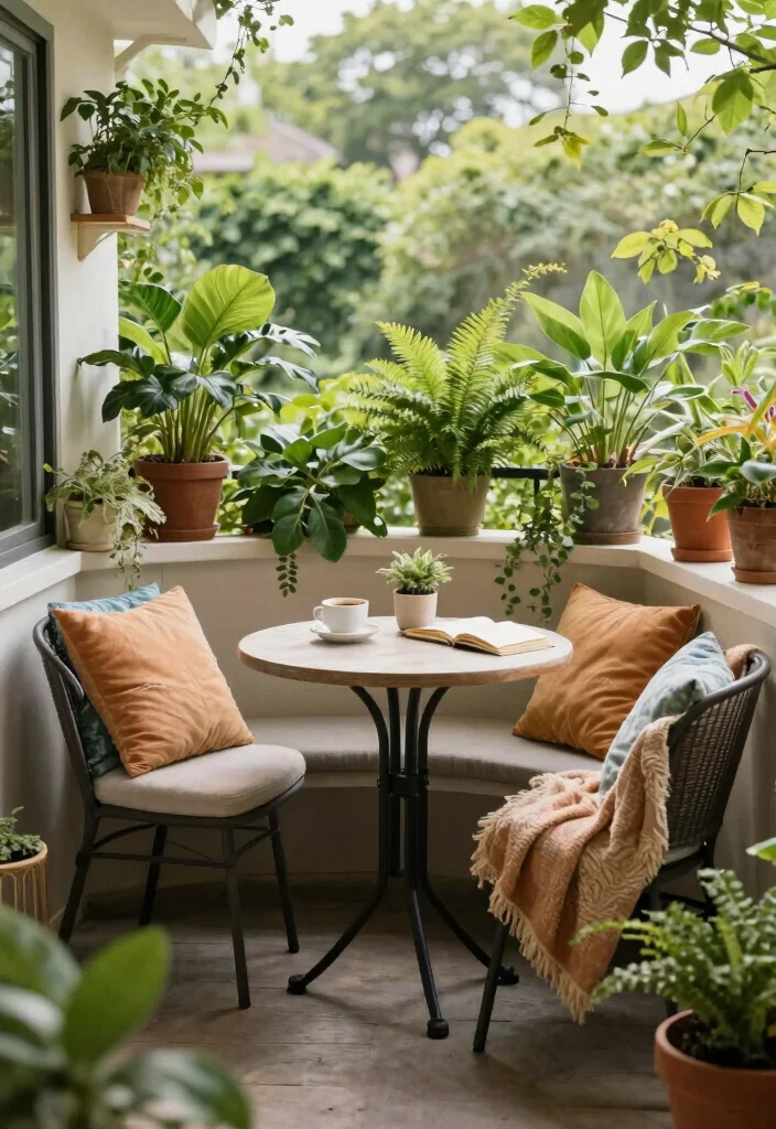 17 Small Container Garden Ideas That Maximize Tiny Spaces - 6. Cozy Seating with Greenery 1