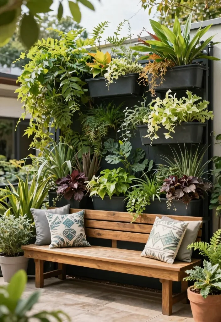 17 Vertical Garden Wall Planter Ideas That Save Space - 16. Vertical Garden with Built-In Seating 1