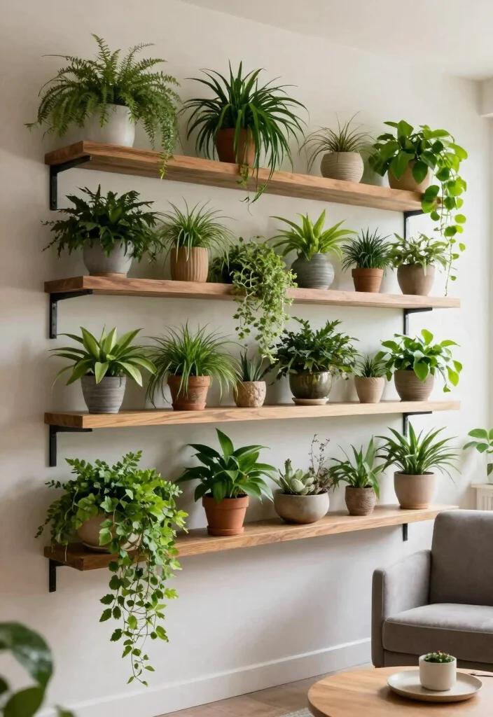17 Vertical Garden Wall Planter Ideas That Save Space - 9. Vertical Indoor Garden with Shelves 1