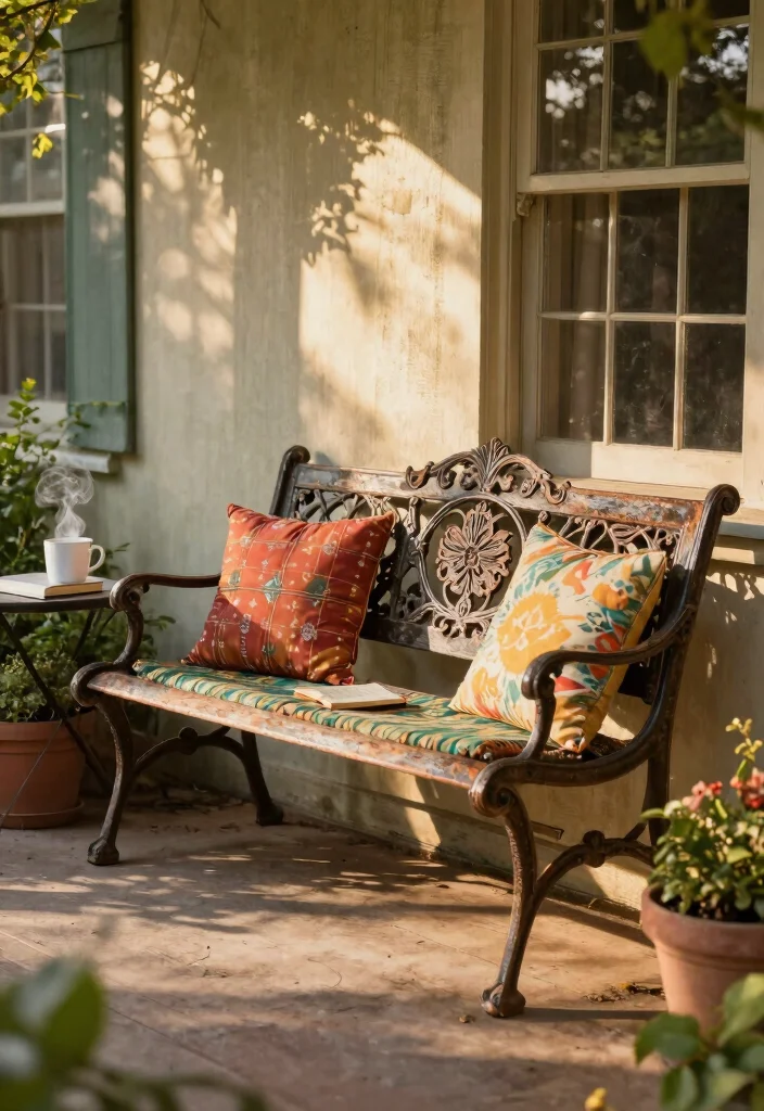 17 Vintage Porch Decor Ideas With Timeless Appeal 6 17 Vintage Porch Decor Ideas With Timeless Appeal - 6. Antique Garden Bench 1