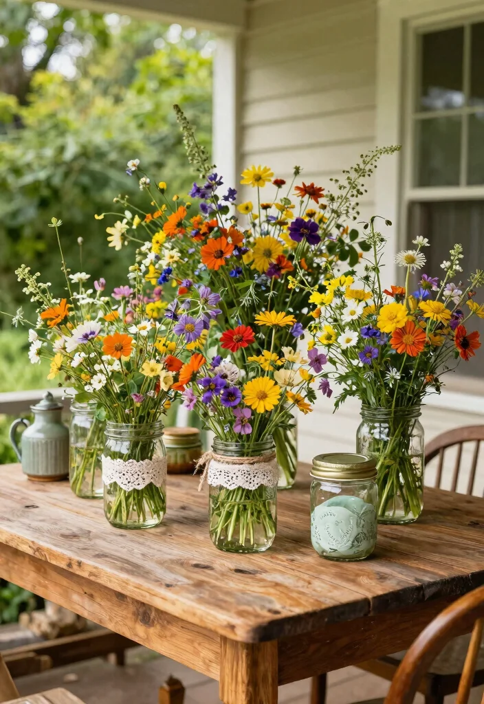 17 Vintage Porch Decor Ideas With Timeless Appeal 8 17 Vintage Porch Decor Ideas With Timeless Appeal - 8. Floral Arrangements in Mason Jars 1