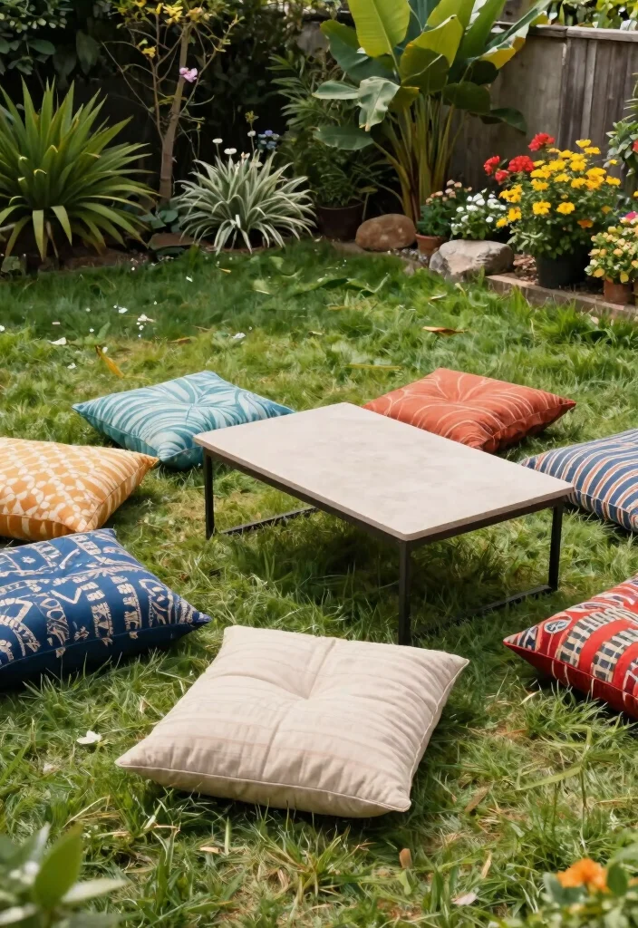 18 Cozy & Inviting Backyard Seating Ideas That Feel Like Home - 18. Floor Cushions for Casual Comfort 1