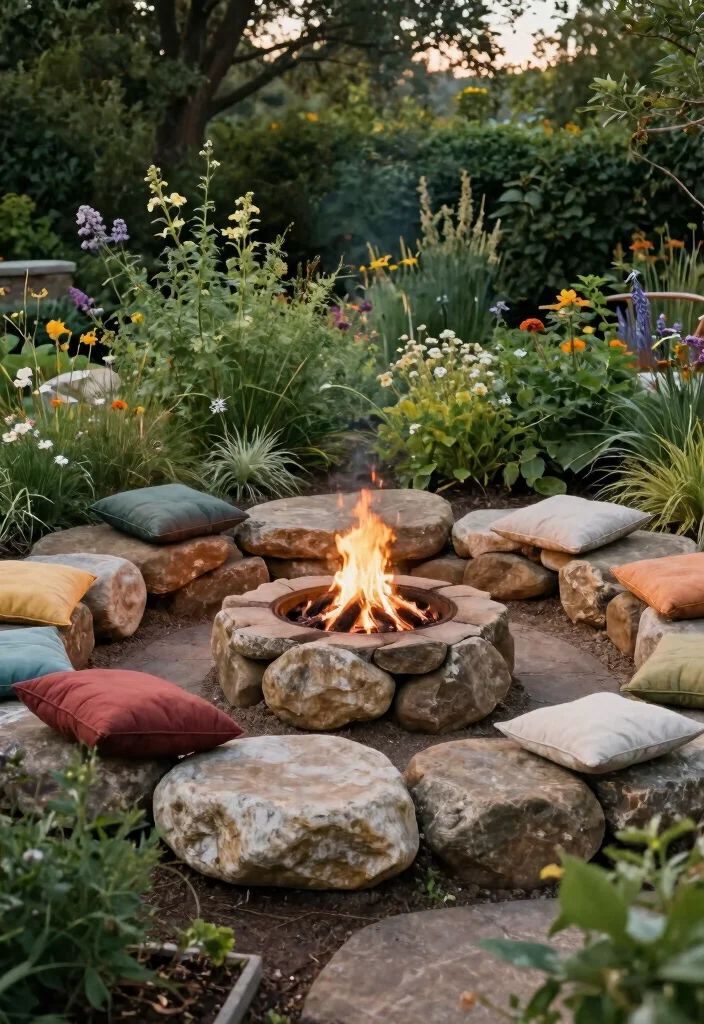 18 Cozy & Inviting Backyard Seating Ideas That Feel Like Home - 4. Stone Seating with Natural Elements 1
