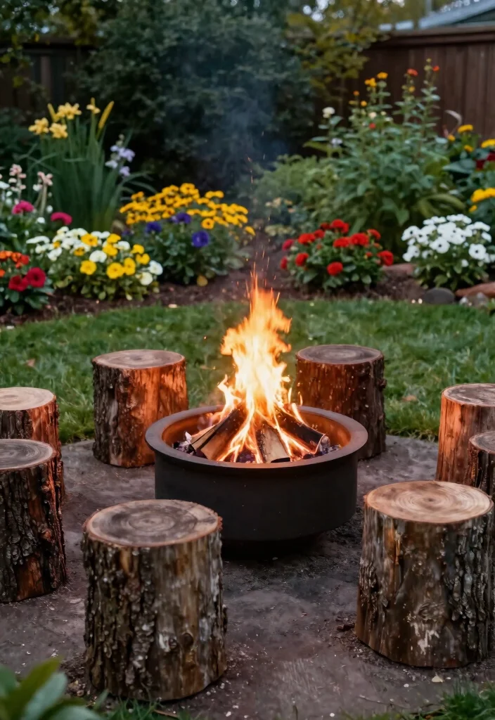 18 Cozy & Inviting Backyard Seating Ideas That Feel Like Home - 6. Tree Stump Seating 1
