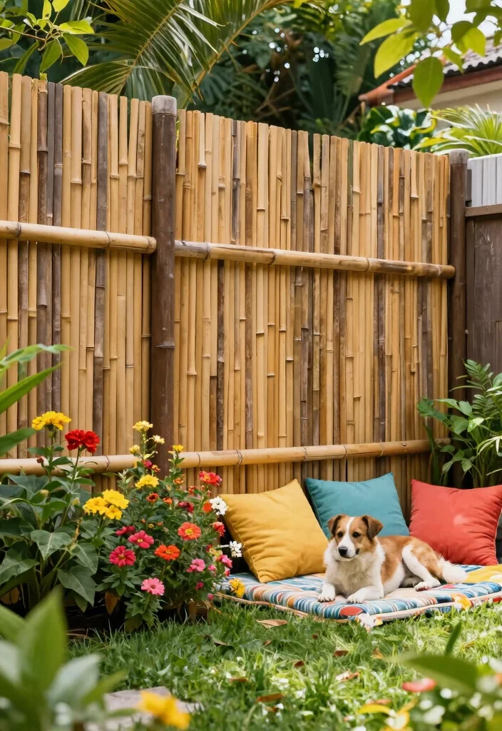 18 Dog Fence Ideas Backyards That Keep Pets Safe 3 18 Dog Fence Ideas Backyards That Keep Pets Safe - 3. Decorative Bamboo Fencing 1