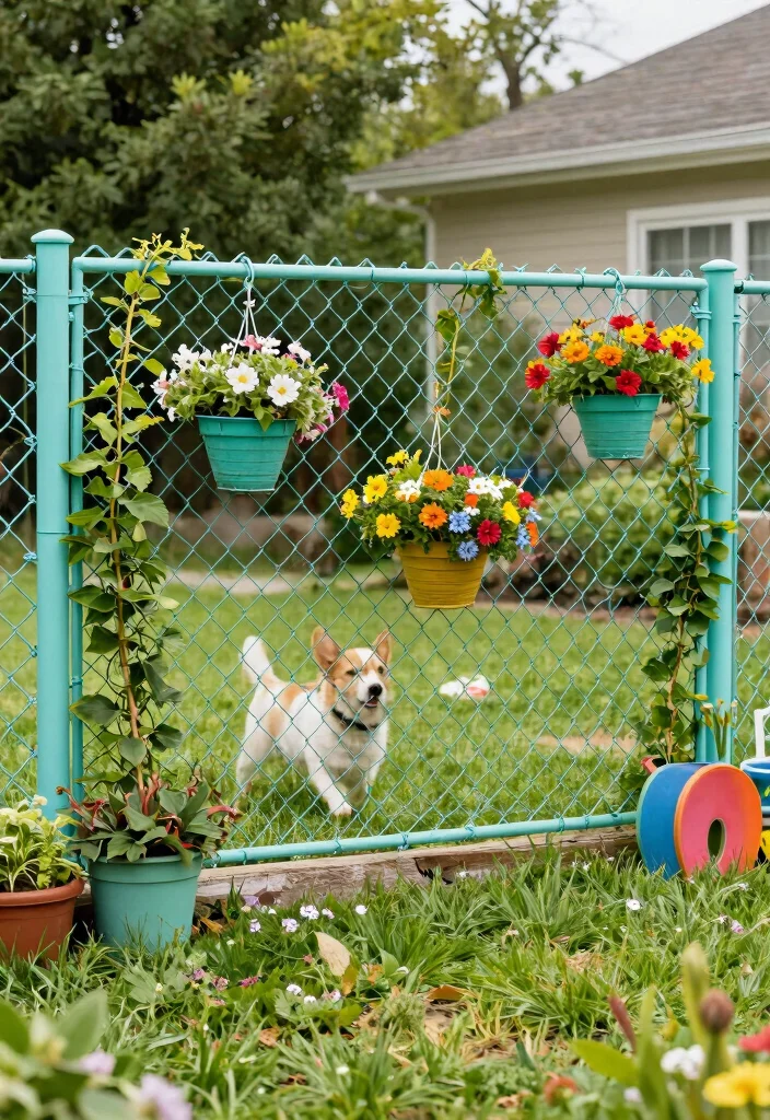 18 Dog Fence Ideas Backyards That Keep Pets Safe 4 18 Dog Fence Ideas Backyards That Keep Pets Safe - 4. Chain Link Fencing with Custom Décor 1